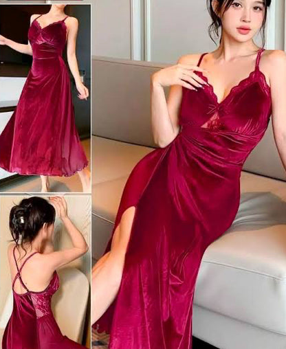 فستان قطيفه دانتيل