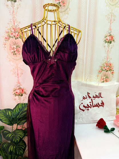 فستان قطيفه دانتيل