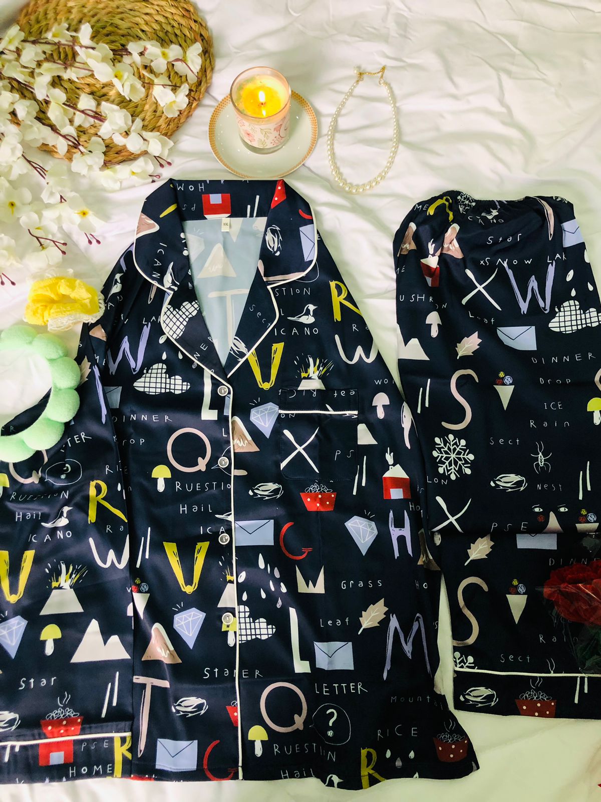 بيجامات ستان حرير